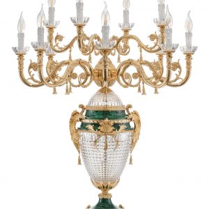 Crystal & Malachite Candelabra in 24K Gold-Plated Bronze