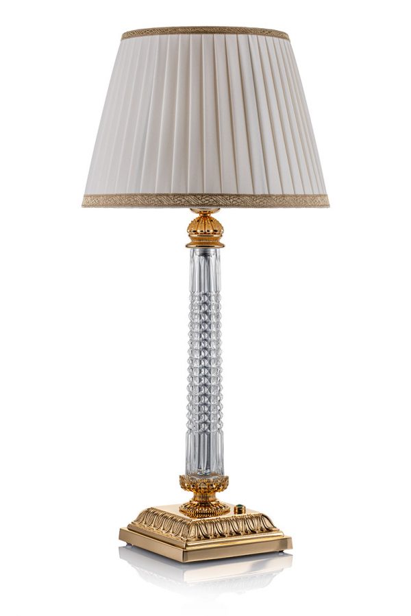 Crystal & Malachite Table Lamp in Gold-Plated Bronze