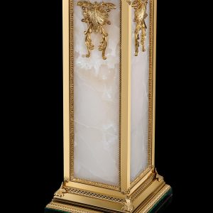 Illuminated Malachite & Onyx Column with Hand-Chiseled Bronze