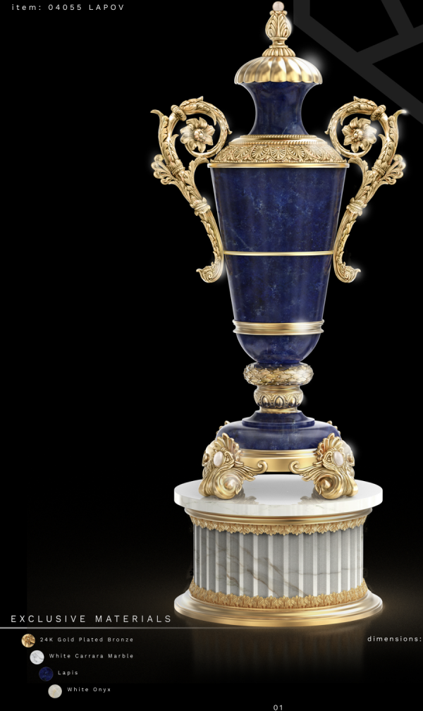 Imperial Carrara Vase with Lapis & Onyx Inlay