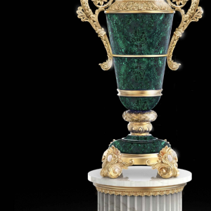 Regal Malachite Vase in Carrara Marble & White Onyx