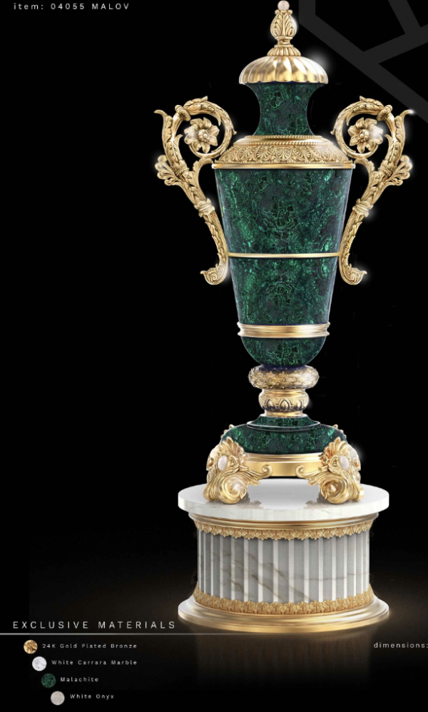 Regal Malachite Vase in Carrara Marble & White Onyx