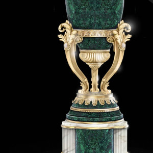 Open-Form Malachite Vase in Carrara Marble & White Onyx