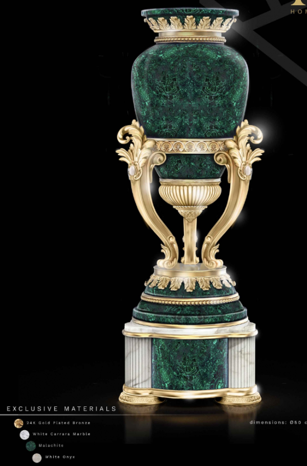 Open-Form Malachite Vase in Carrara Marble & White Onyx
