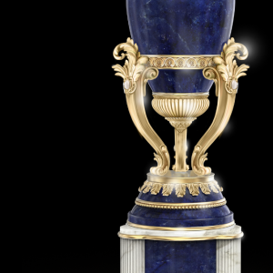 Open-Top Lapis Vase in Carrara Marble & White Onyx