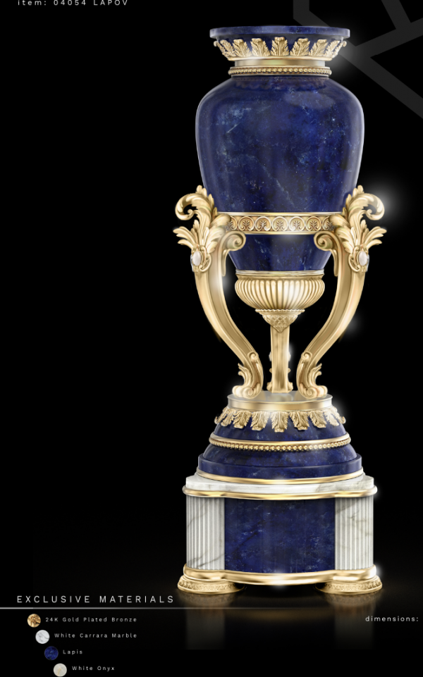 Open-Top Lapis Vase in Carrara Marble & White Onyx