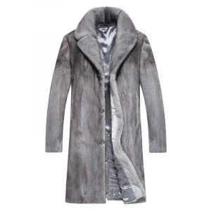 Men’s Long Grey Mink Fur Winter Parka Overcoat Limited Edition