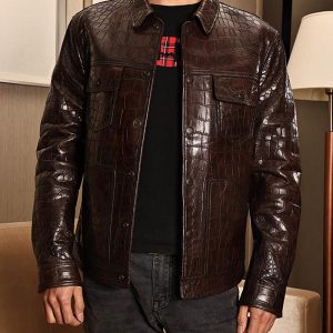 EXCLUSIVE Men's Slim Fit Alligator Leather Tucker Jacket – Brown