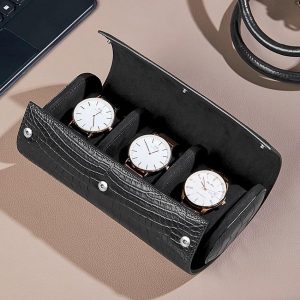 Luxury Alligator Leather Watch Roll Case – 3-Slot Travel Watch Box