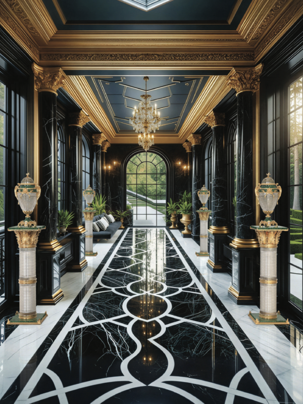 Malachite & Crystal Decorative Column with Hand-Chiseled Bronze Base