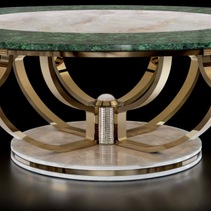 Crystal, Malachite & White Onyx Dining Table with 24K Gold-Plated Accents