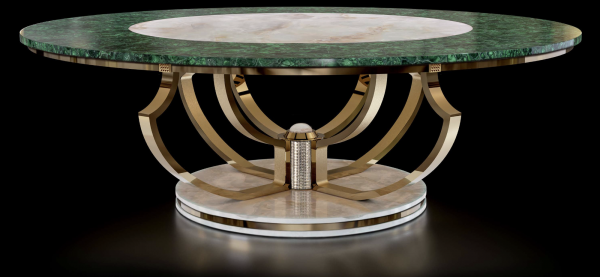 Crystal, Malachite & White Onyx Dining Table with 24K Gold-Plated Accents