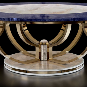 Crystal, Lapis Lazuli & White Onyx Dining Table with 24K Gold-Plated Accents