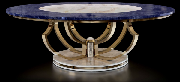Crystal, Lapis Lazuli & White Onyx Dining Table with 24K Gold-Plated Accents