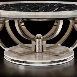 Crystal, Marquina Marble & White Onyx Dining Table with Sunshine Gold-Plated Accents