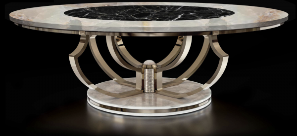 Crystal, Marquina Marble & White Onyx Dining Table with Sunshine Gold-Plated Accents