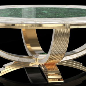 Malachite & White Onyx Dining Table with 24K Gold-Plated Accents