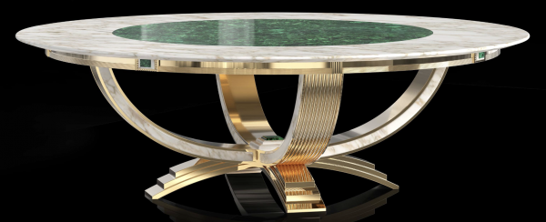 Malachite & White Onyx Dining Table with 24K Gold-Plated Accents