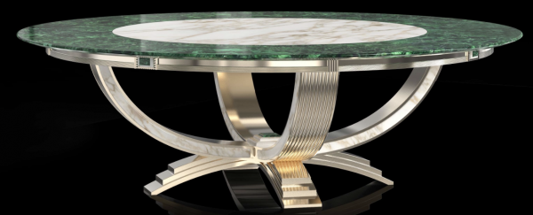Malachite & Calacatta Marble Dining Table with Sunshine Gold-Plated Accents