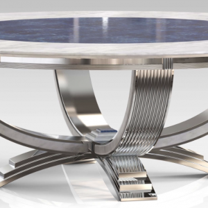 Lapis Lazuli & White Carrara Marble Dining Table with Palladium-Plated Accents