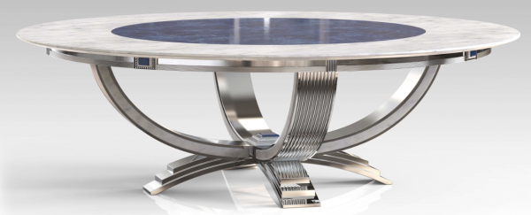 Lapis Lazuli & White Carrara Marble Dining Table with Palladium-Plated Accents